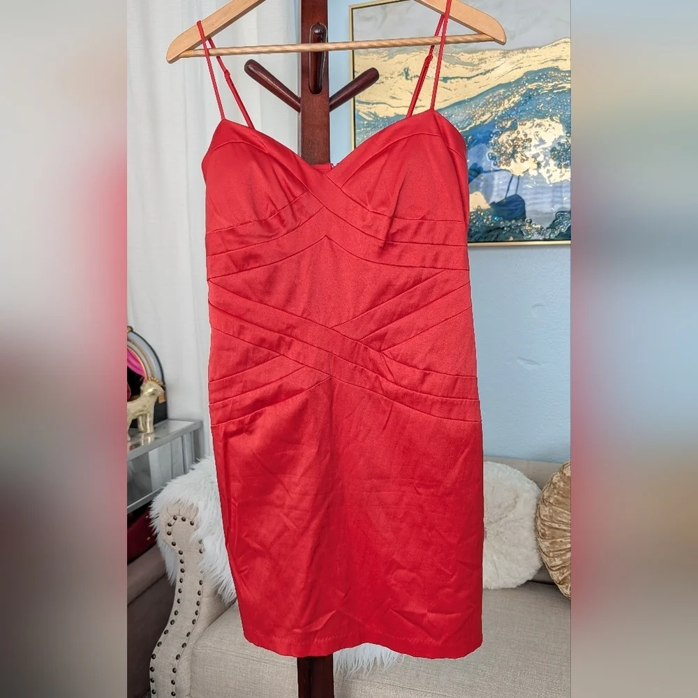 Bisou Bisou Red/Orange Spaghetti Strap Bodycon Dress Sz 12
